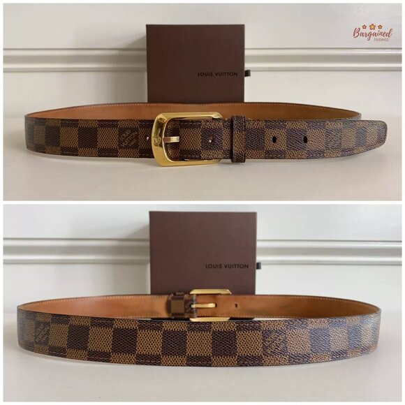 Louis Vuitton Damier Ebene Coated Canvas Ellipse Gold Buckle Belt 95/38 - Picture 5 of 13